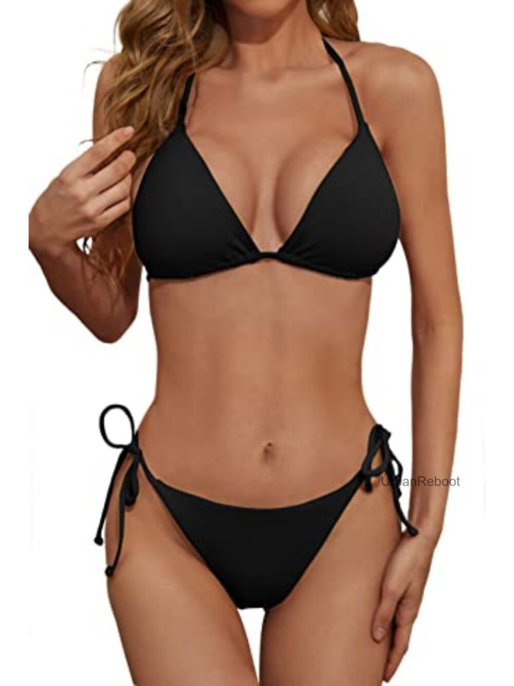 Ribbed Halter Triangle String Bikini Set Cheeky Brazilian Swimwear